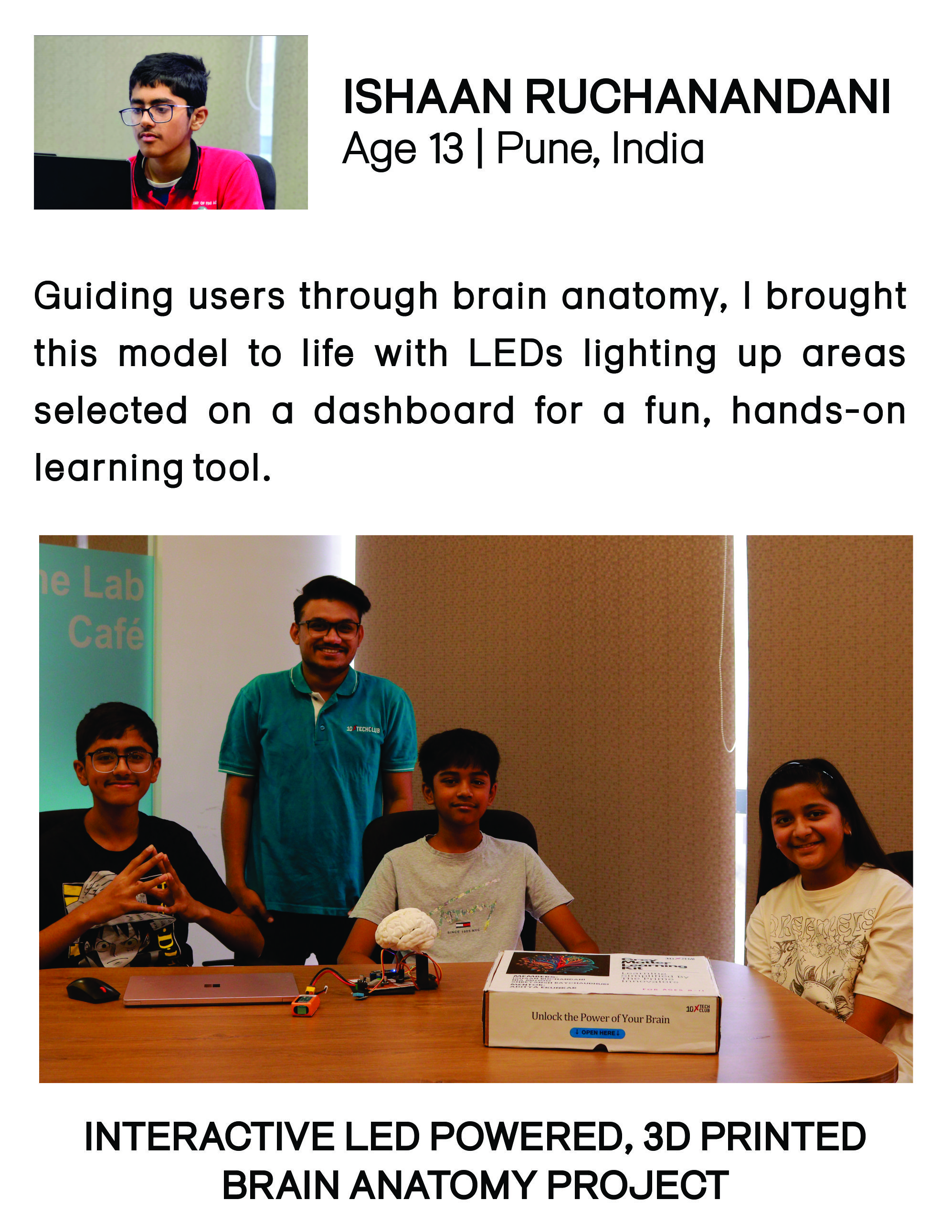 Interactive LED powered, 3D printed Brain anatomy project